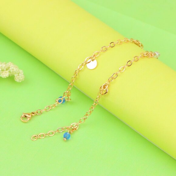 "Elegant Rose Gold Anklet with Blue Beads and Pearl Charms, XPAL1180 - Picture 4 of 12